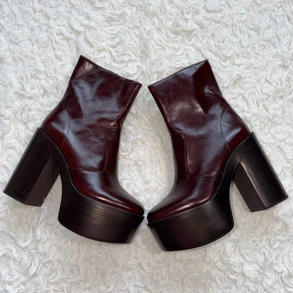 JEFFREY CAMPBELL Mexique Brown burgundy Leather Platform Boots US size 7.5 - Picture 1 of 9